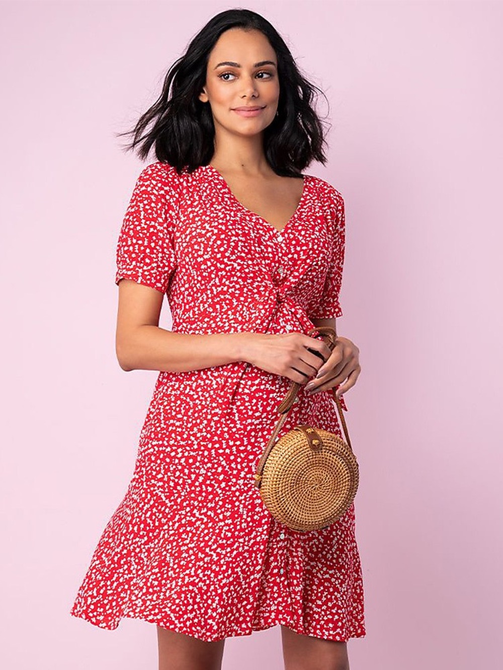 Seraphine Red Floral Tie-Front Maternity/Nursing Dress